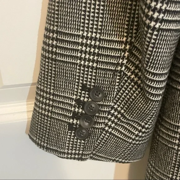 INC Glen Plaid Pea Coat Black White Embellished Small Rose Embroidery - Picture 4 of 12